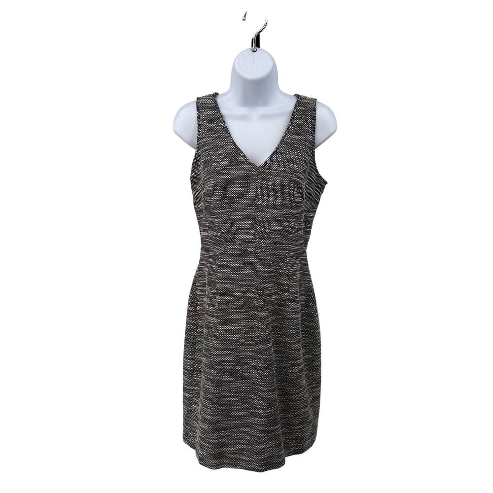 Banana Republic Tweed Sheath Dress Black/White WMNS 4 V-Neck Sleeveless Back Zip